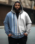 Big & Tall Blue Striped Graphic Hoodie Sweatpants Set for big men