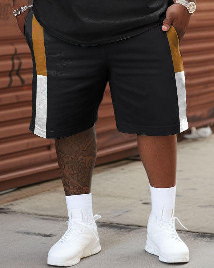 Big & Tall Striped Patchwork T-Shirt Shorts Set for big men view 3