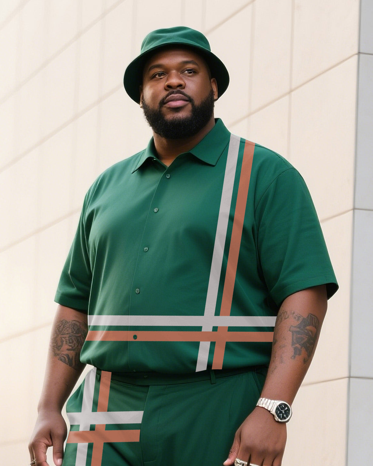 Big & Tall Colorblock Striped T-Shirt Pants Set for big men view 2