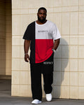 Big & Tall Black White Geometric T-Shirt Pants Set for big men view 1