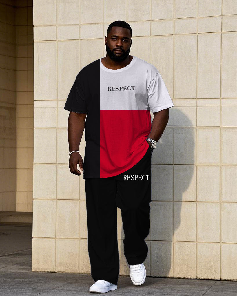 Big & Tall Black White Geometric T-Shirt Pants Set for big men view 1