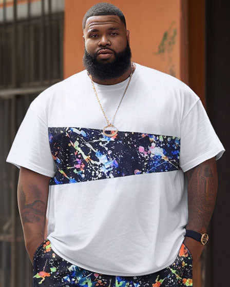 Big & Tall Patchwork Streetwear T-Shirt Shorts Set for big men view 3