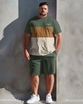 Big & Tall Patchwork Athletic T-Shirt Shorts Set for big men view 1