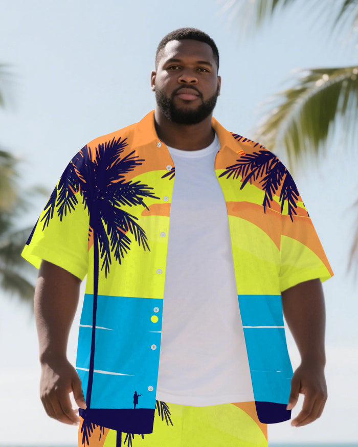 Big & Tall Hawaiian Colorblock T-Shirt Shorts Set for big men view 2