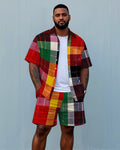Big & Tall Colorblock Plaid T-Shirt Shorts Set for big men view 1