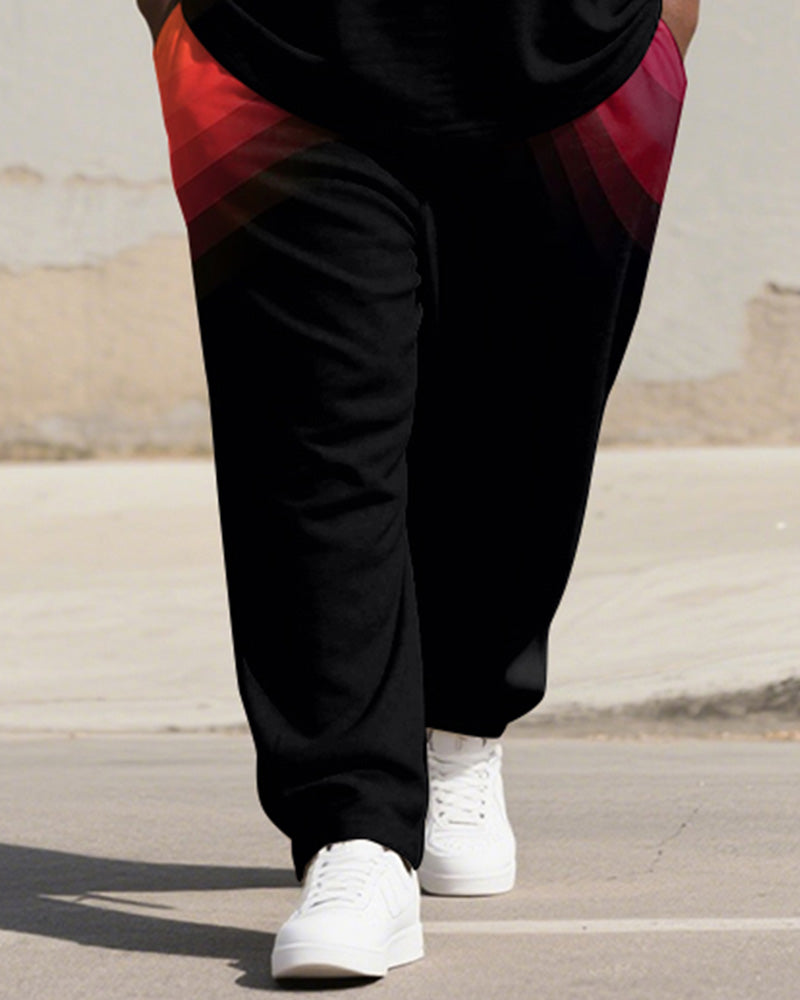 Big & Tall Orange Gradient Graphic T-Shirt Pants Set for big men view 3