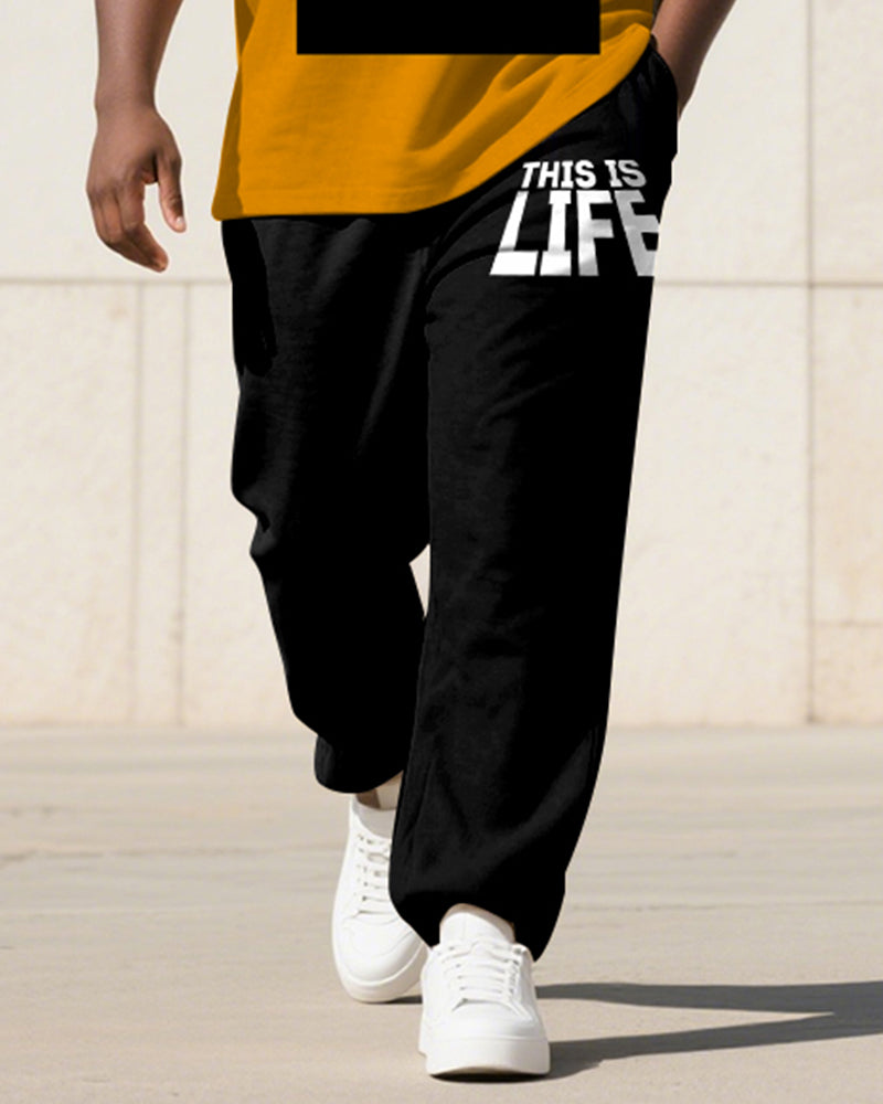 Big & Tall Black Orange Graphic T-Shirt Pants Set for big men view 3