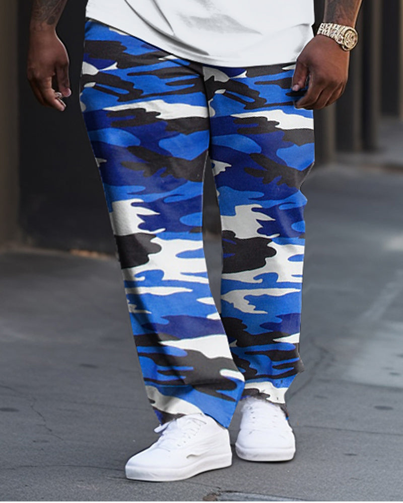 Big & Tall Solid Color Camouflage T-Shirt Pants Set for big men view 3