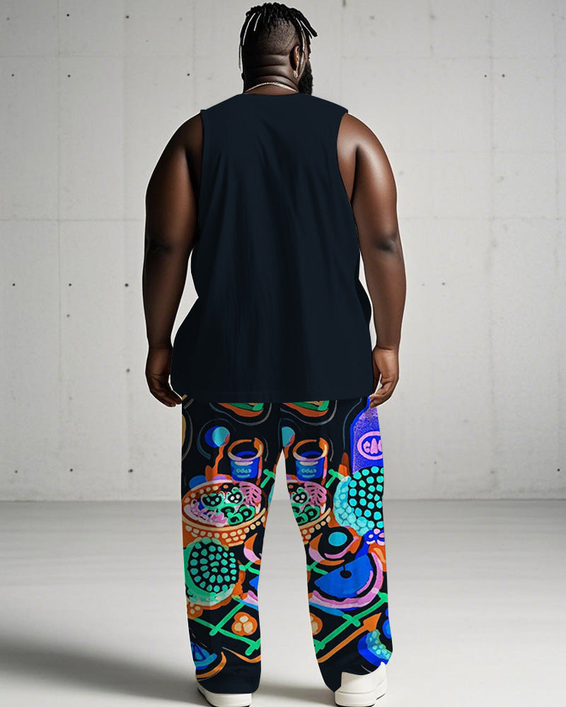 Big & Tall Graffiti Streetwear Vest Pants Set for big men view 4