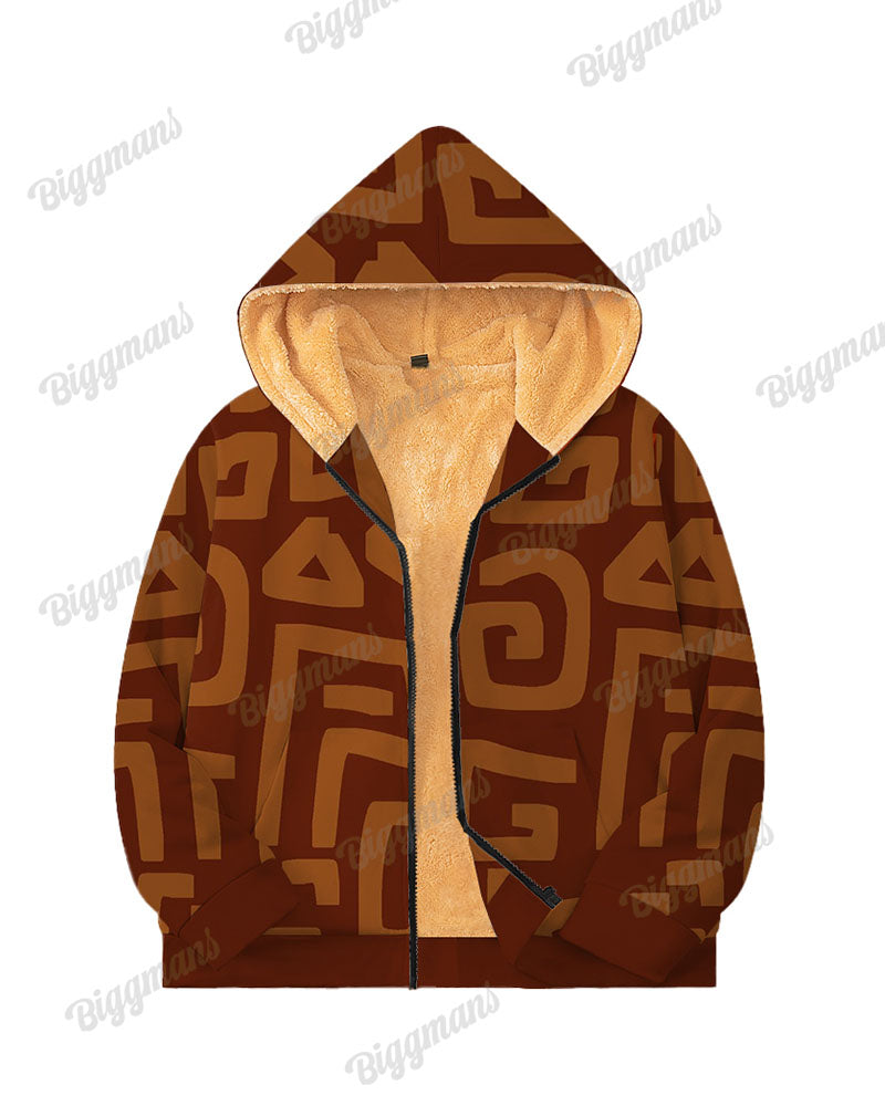 Big & Tall Brown Geometric Graphic Hoodie for big men view 3
