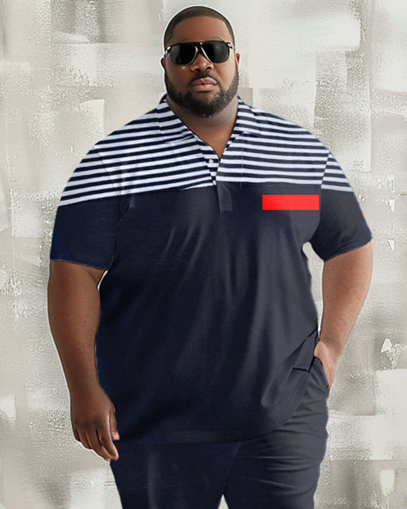 Big & Tall Patchwork Business Casual Polo Pants Set for big men view 2
