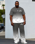 Big & Tall White Gray Graphic T-Shirt Pants Set for big men view 1