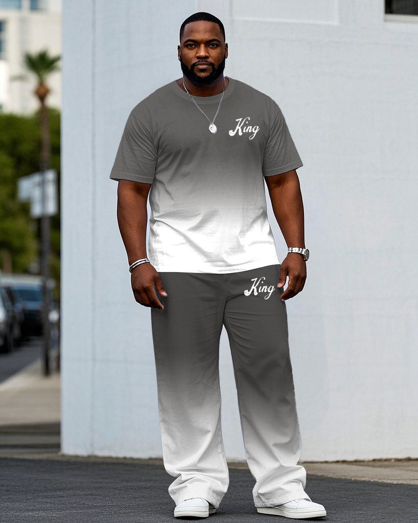 Big & Tall White Gray Graphic T-Shirt Pants Set for big men view 1