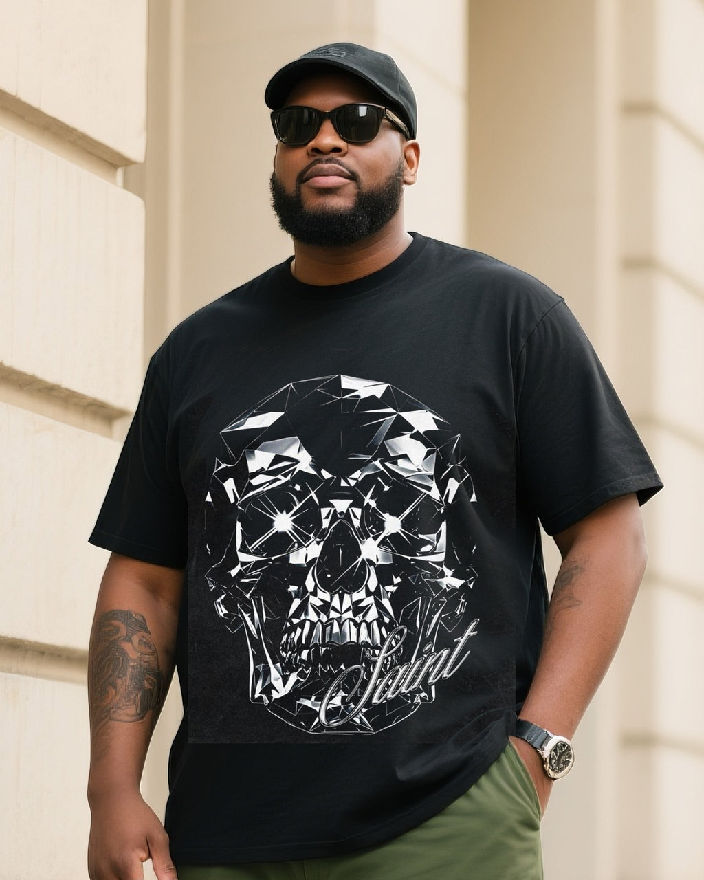 Big & Tall Streetwear Skull T-Shirt Pants Set for big men view 1