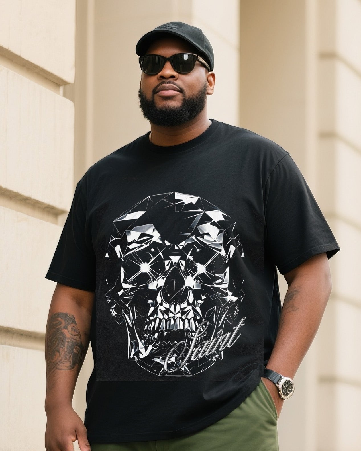 Big & Tall Streetwear Skull T-Shirt Pants Set for big men view 1