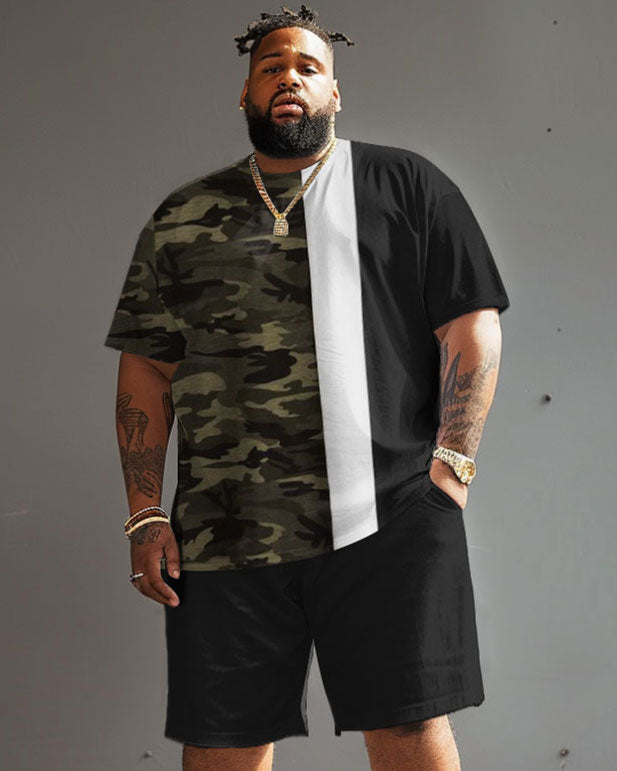 Big & Tall Colorblock Camouflage Two-piece Set for big men view 1