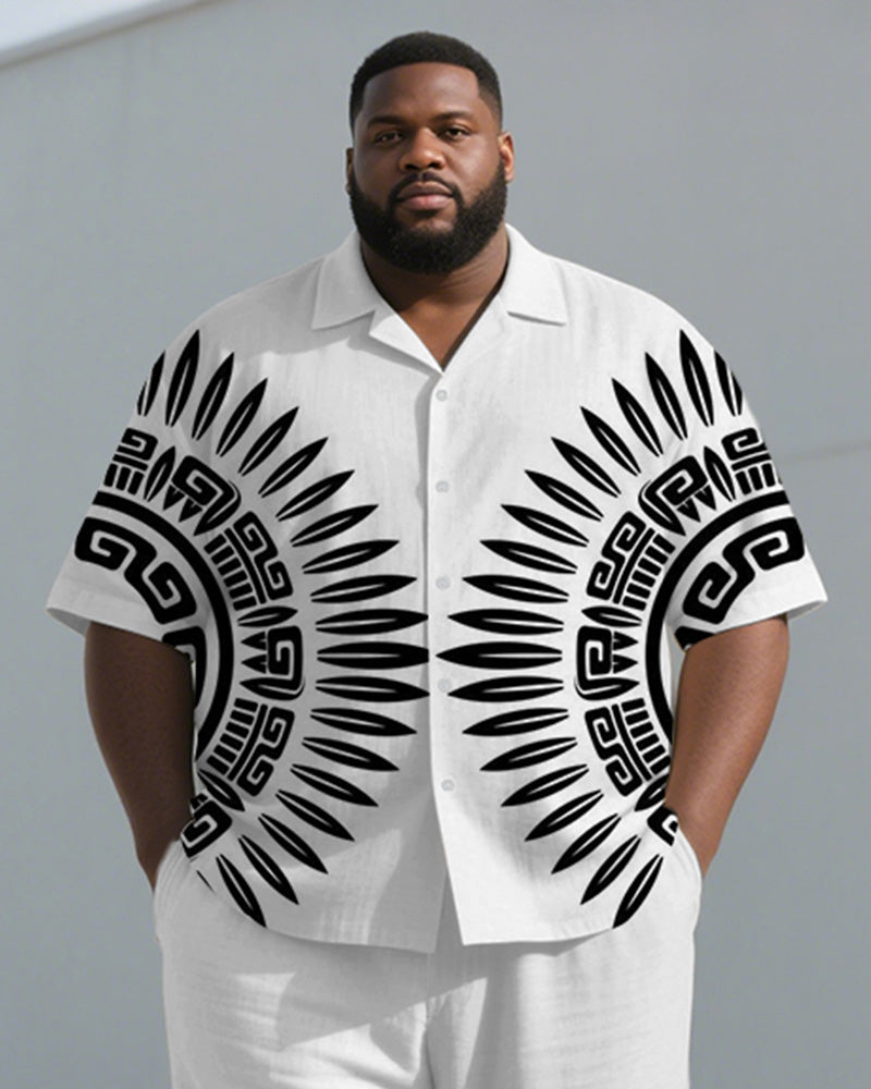 Big & Tall Black White Geometric T-Shirt Pants Set for big men view 2