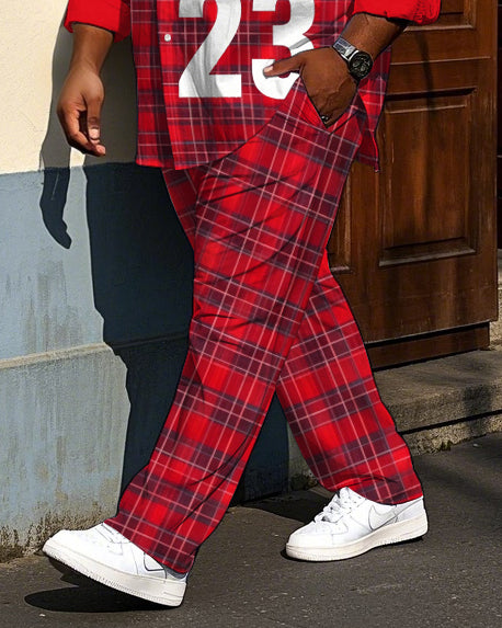 Big & Tall Red Plaid T-Shirt Pants Set for big men view 3