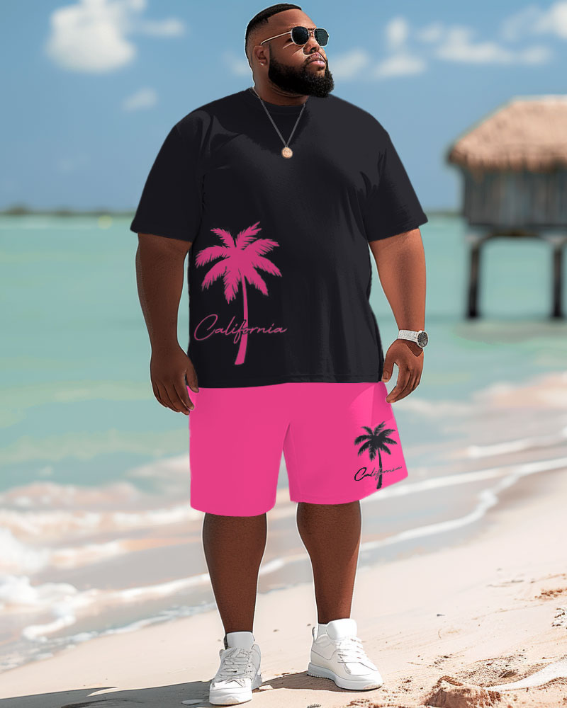 Big & Tall Hawaiian Tropical T-Shirt Shorts Set for big men view 2