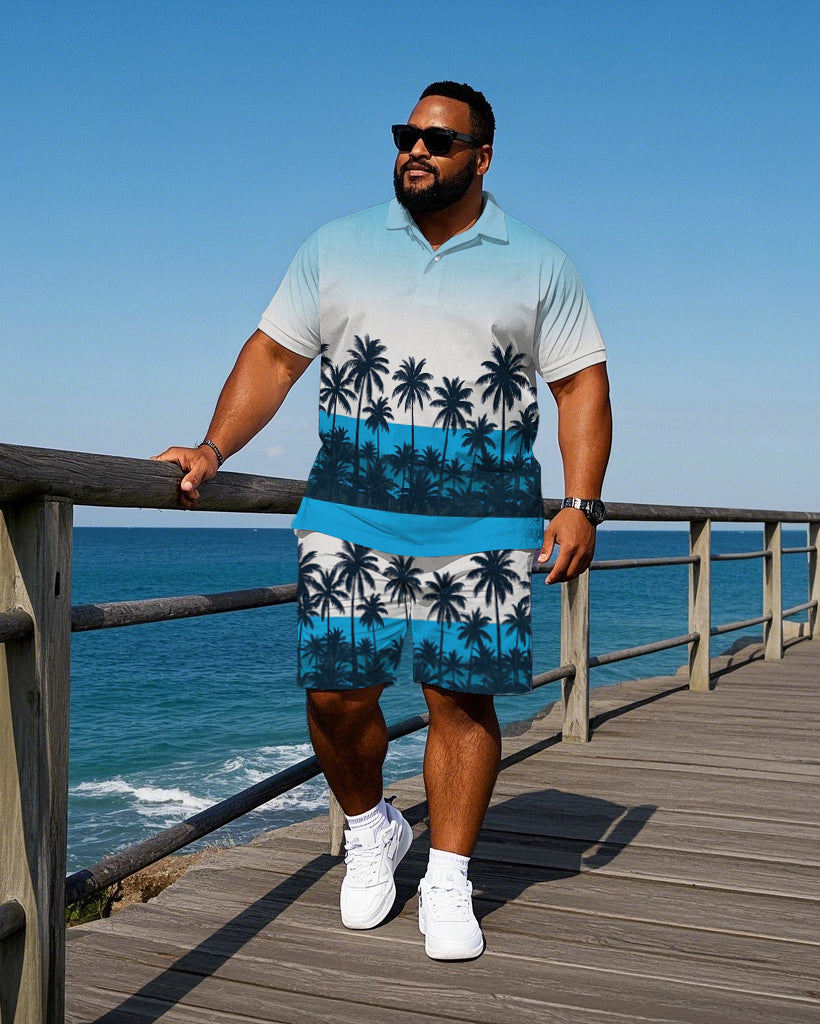 Big & Tall Hawaiian Gradient Polo Shorts Set for big men view 1