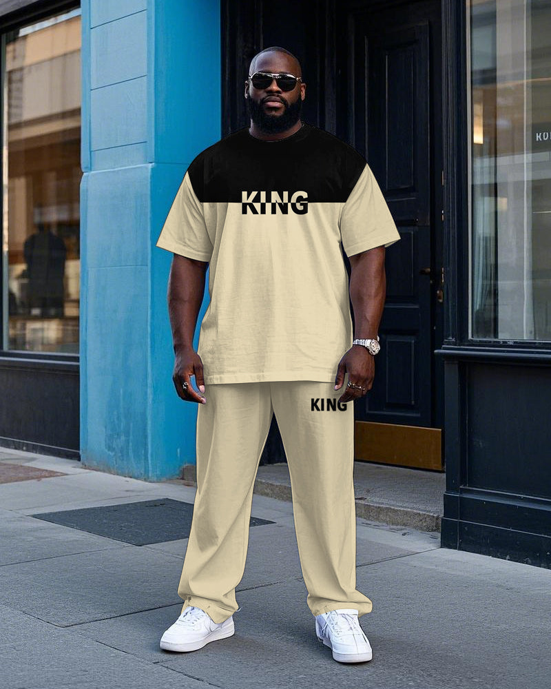 Big & Tall Colorblock Graphic T-Shirt Pants Set for big men view 1