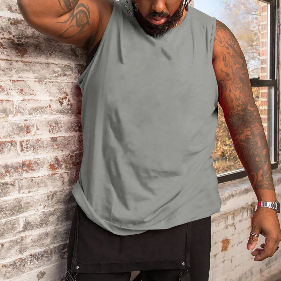 Big & Tall Solid Color Tank Top for big men view 7