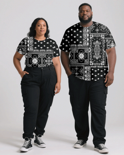 Big & Tall Black Graphic Streetwear T-Shirt Pants Set for big men view 1