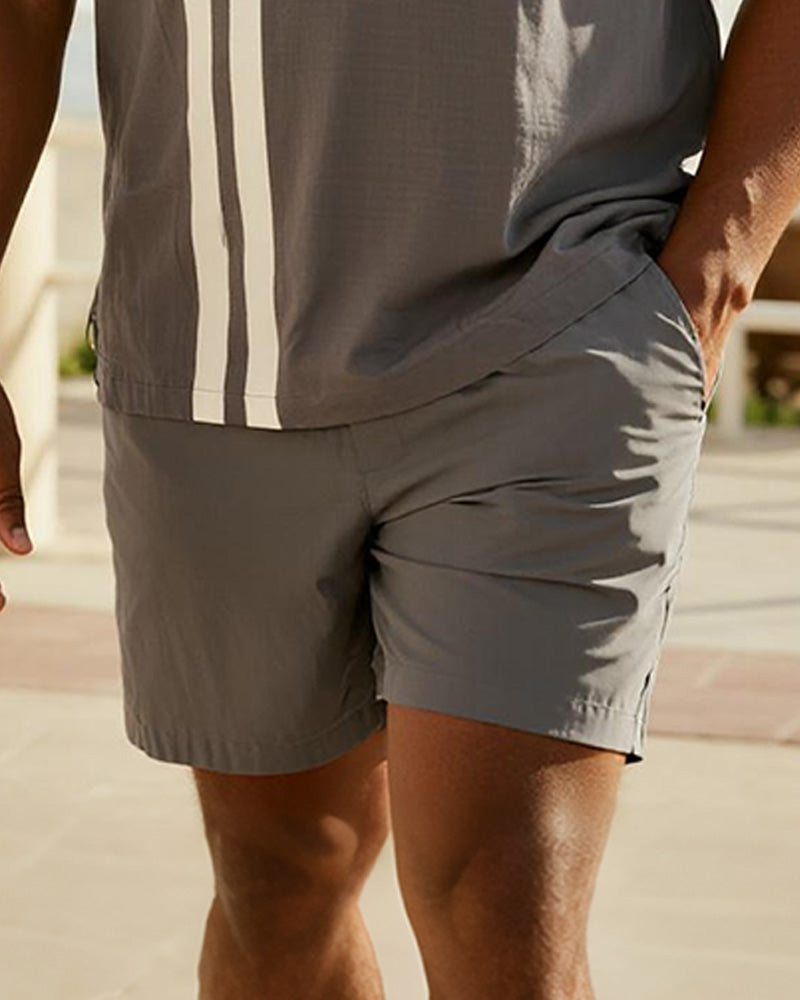 Big & Tall Gray Striped Graphic Polo Shorts Set for big men view 3