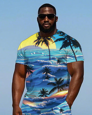 Big & Tall Hawaiian T-Shirt Shorts Set for big men view 2