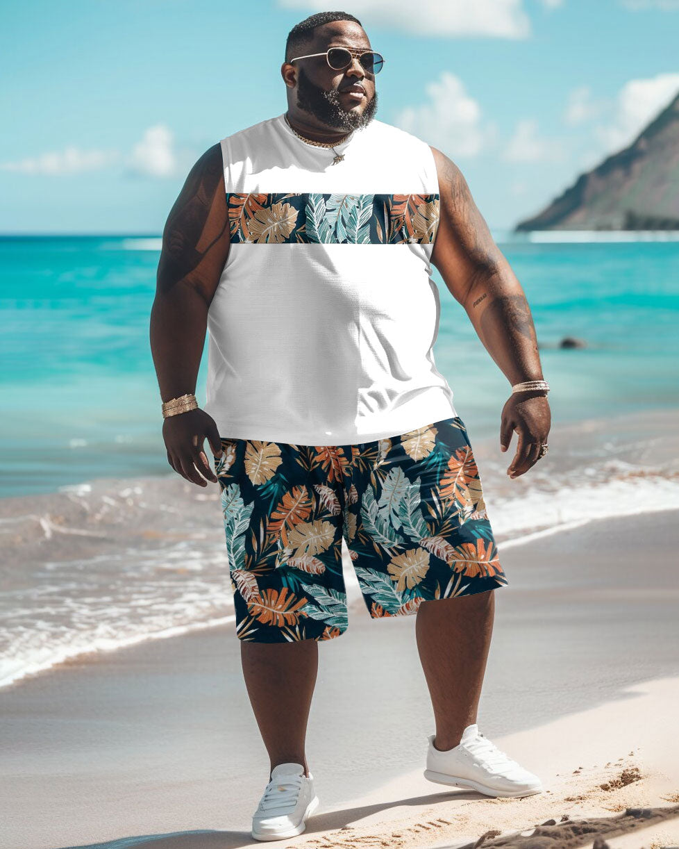 Big & Tall Hawaiian Floral Patchwork Two-piece Set for big men view 1