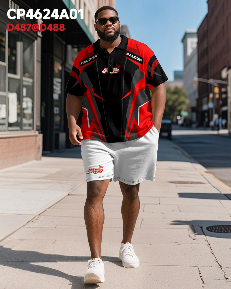 Big & Tall Geometric Graphic Athletic Polo Shorts Set for big men view 3