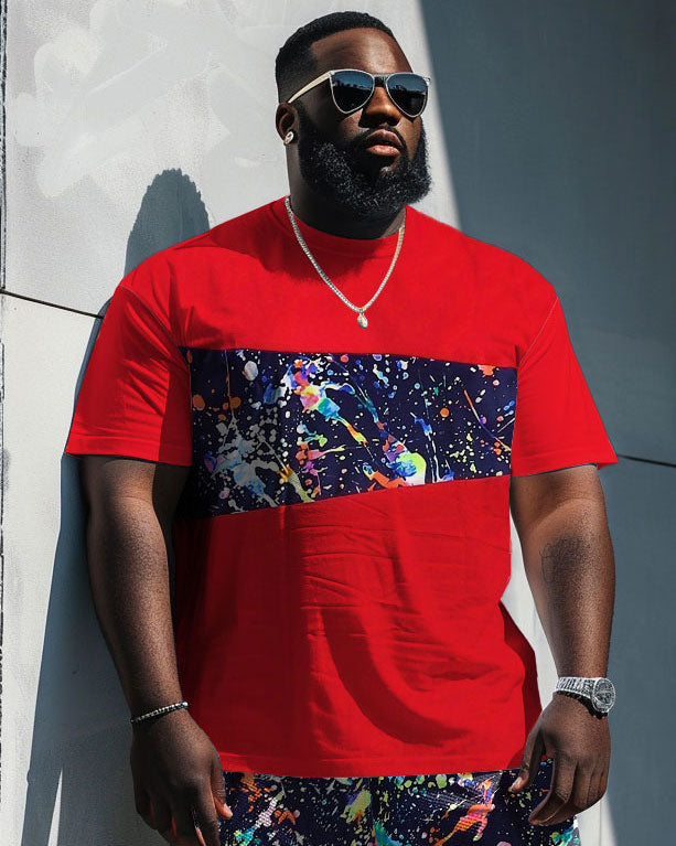 Big & Tall Splash Ink Patchwork Two-piece Set for big men view 2