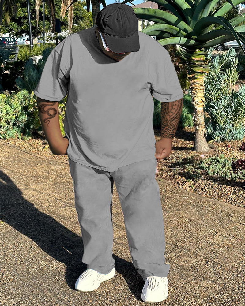 Big & Tall Solid Color Two-piece Set for big men view 7