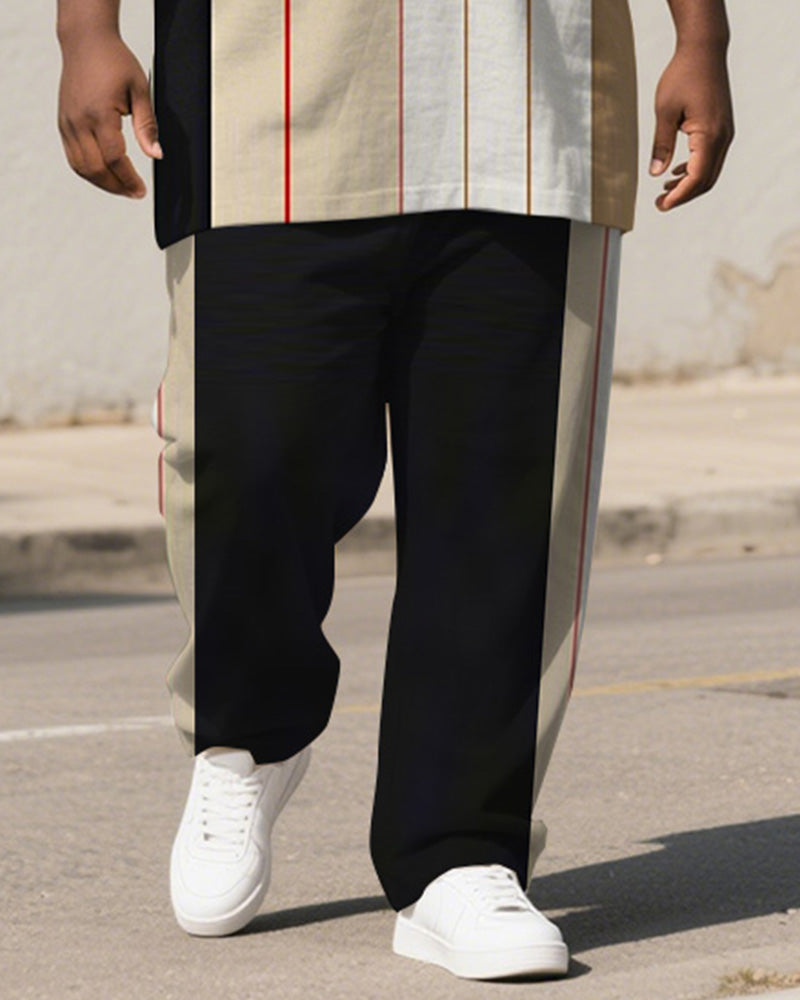 Big & Tall Black Khaki Colorblock T-Shirt Pants Set for big men view 3