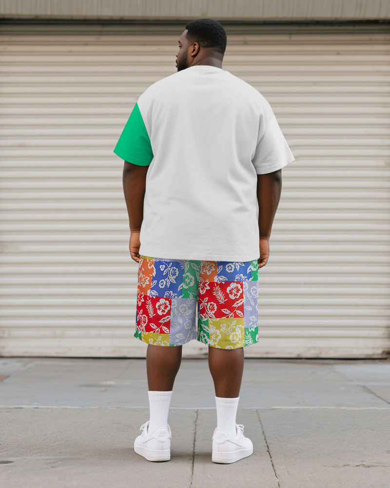 Big & Tall Colorblock Geometric T-Shirt Shorts Set for big men view 4