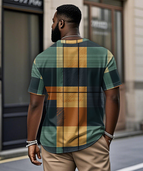 Big & Tall Green Yellow Geometric T-Shirt for big men view 2