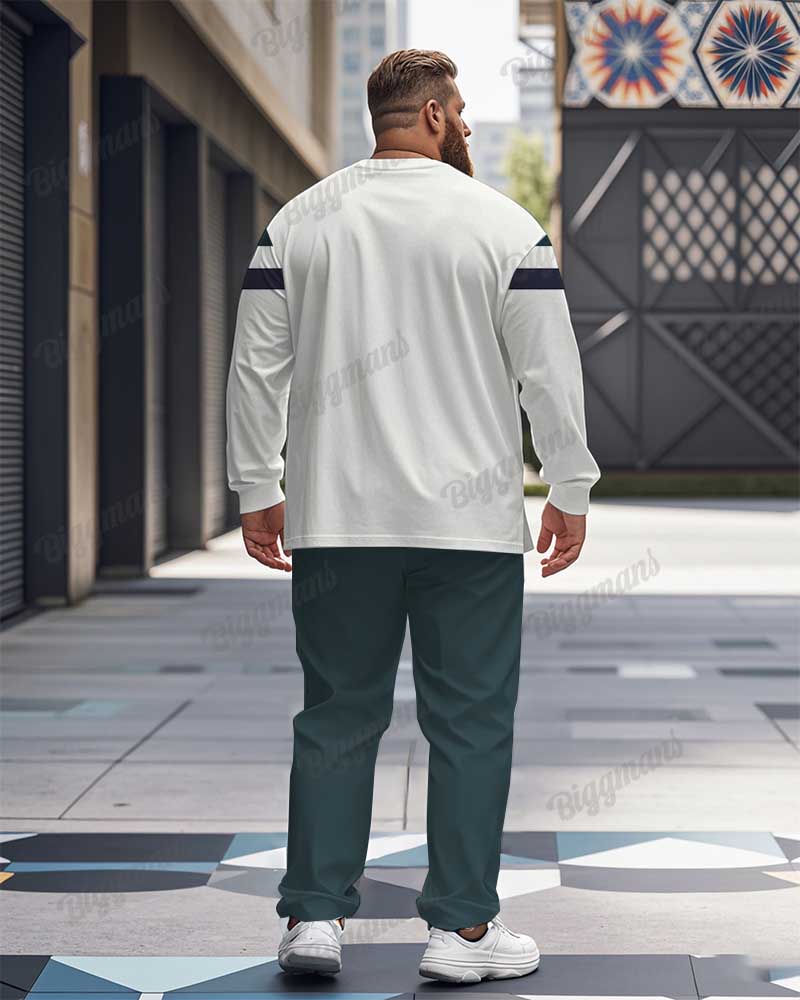 Big & Tall Green Striped Graphic T-Shirt Pants Set for big men view 2
