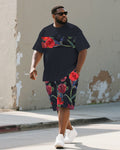 Big & Tall Blue Graphic Graffiti T-Shirt Shorts Set for big men view 1