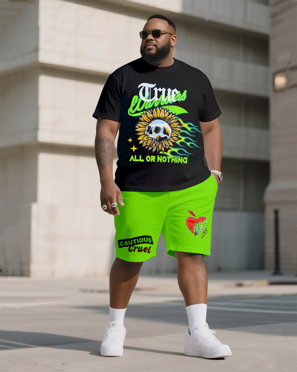 Big & Tall Graphic Streetwear T-Shirt Shorts Set for big men view 1