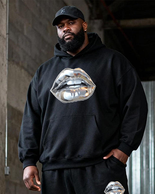 Big & Tall Black Graphic Hoodie Sweatpants Set for big men view 2