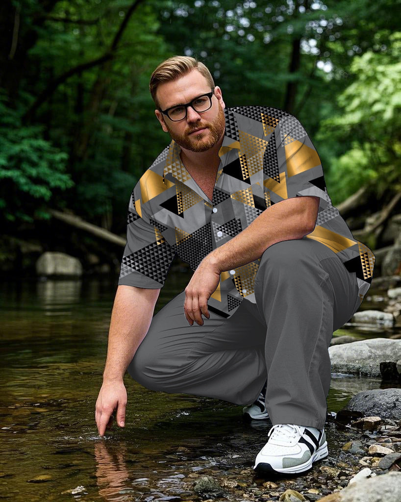 Big & Tall Gray Geometric T-Shirt Pants Set for big men view 1