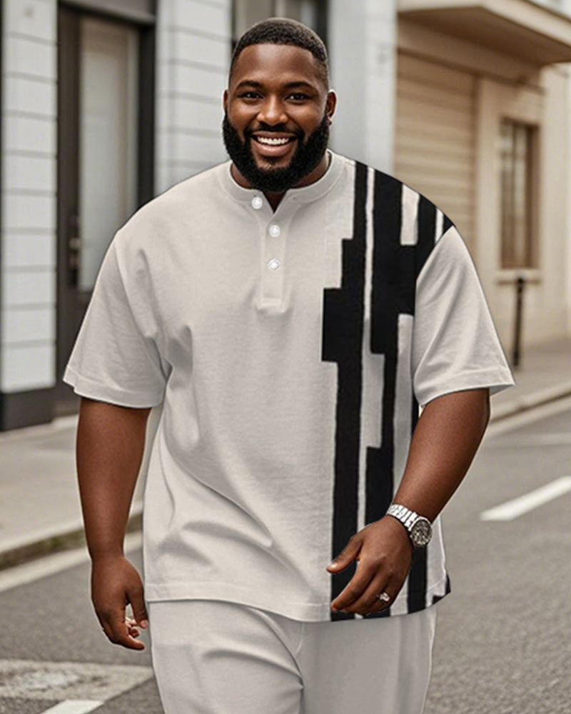 Big & Tall Black Colorblock T-Shirt Pants Set for big men view 2