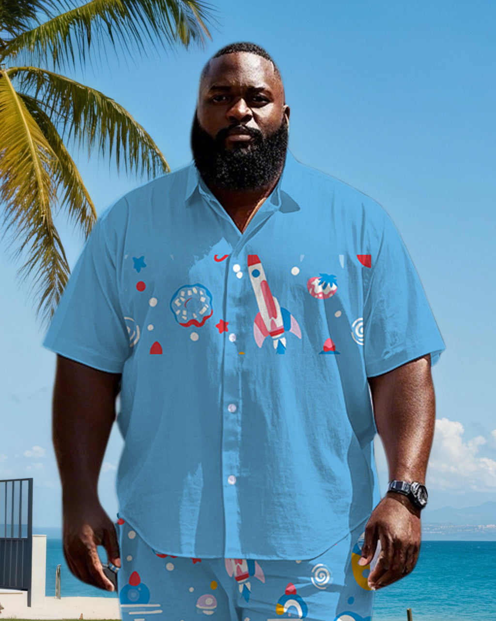 Big & Tall Colorblock T-Shirt Shorts Set for big men view 2