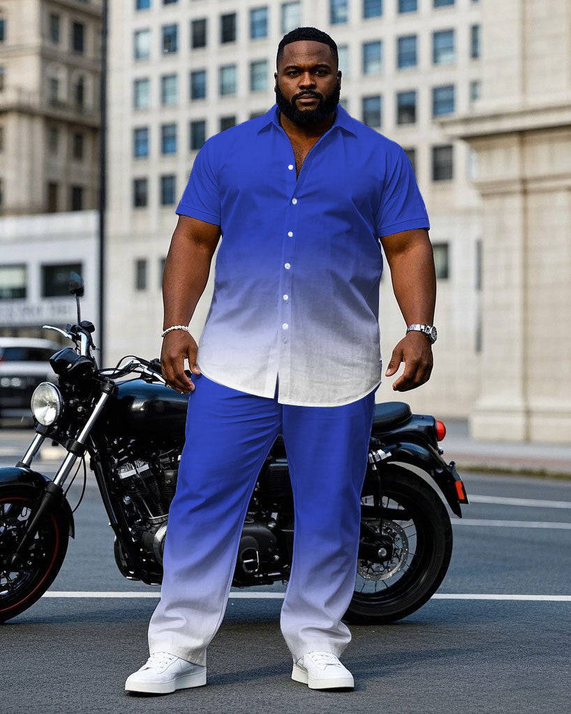 Big & Tall Blue Gradient T-Shirt Pants Set for big men view 1