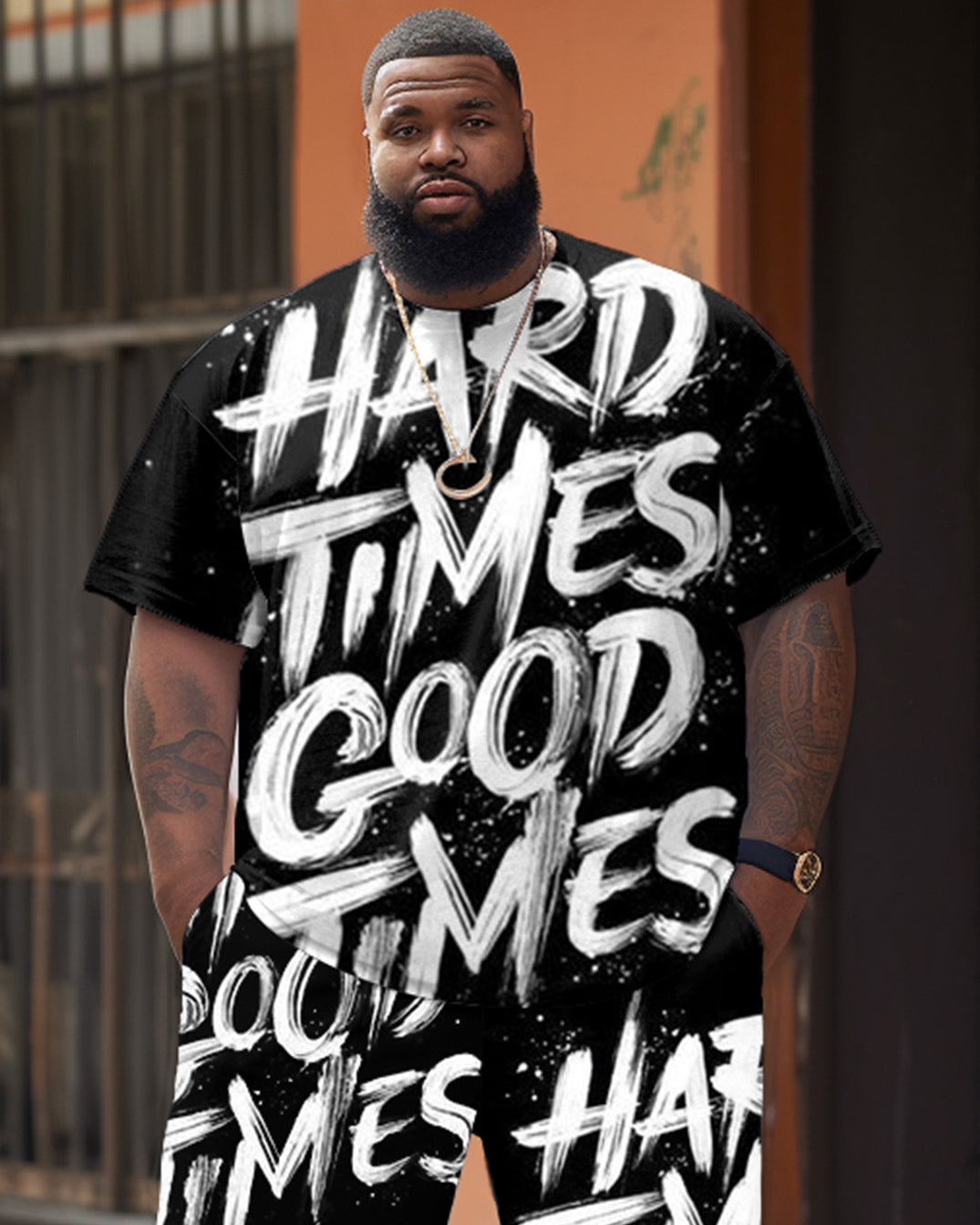 Big & Tall Graphic Streetwear T-Shirt Shorts Set for big men view 3