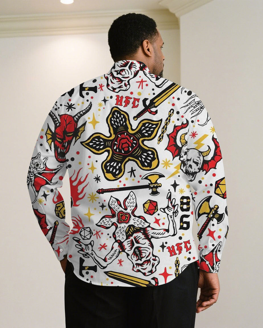 Big & Tall White Skull Long Sleeve Shirt for big men view 2