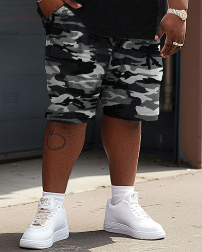 Big & Tall Camouflage Patchwork T-Shirt Shorts Set for big men view 4