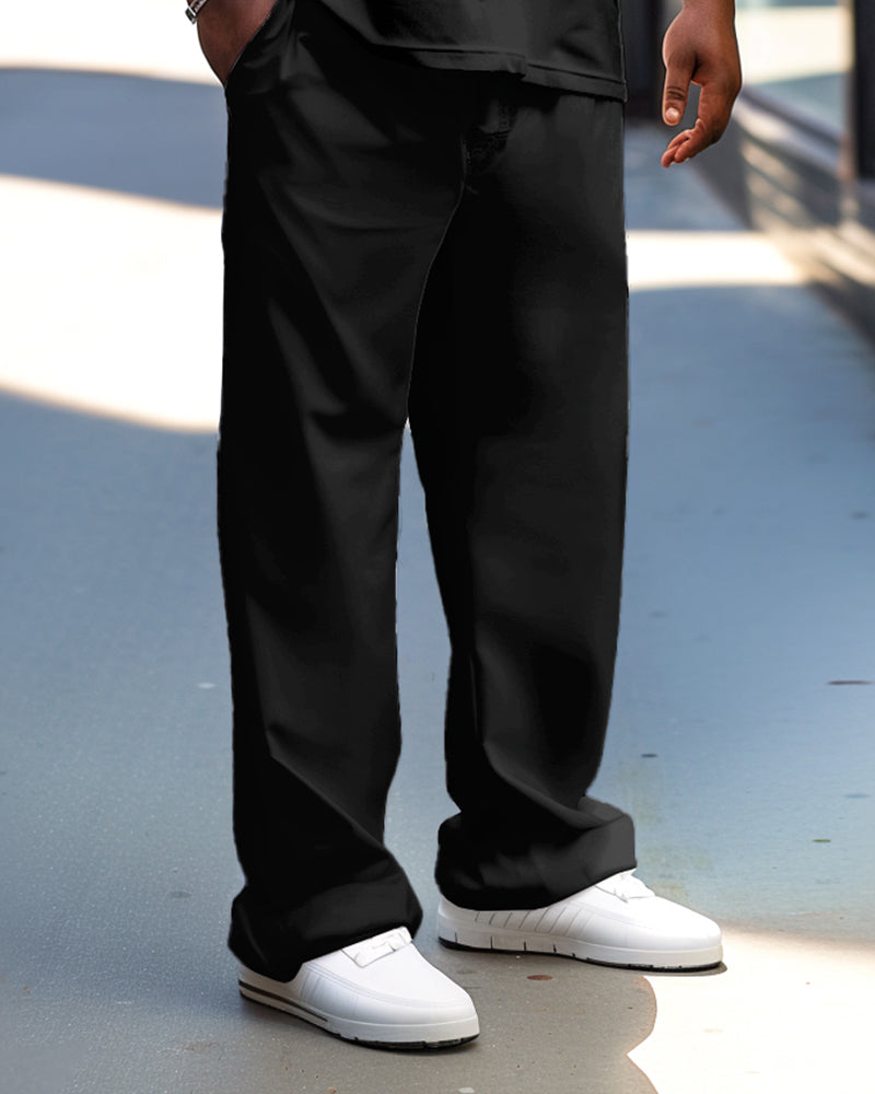 Big & Tall Black Solid Color Polo Pants Set for big men view 3