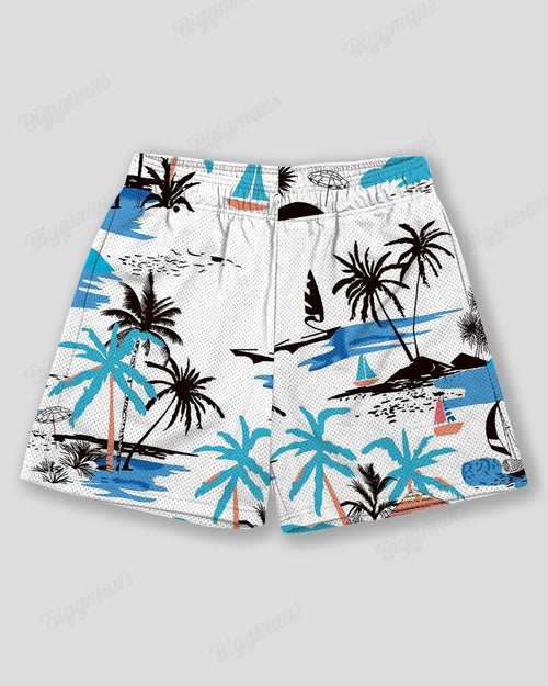 Big & Tall Hawaiian Graphic Graffiti Athletic Shorts for big men