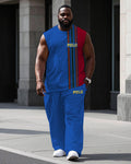 Big & Tall Red Colorblock Striped Vest Pants Set for big men view 1